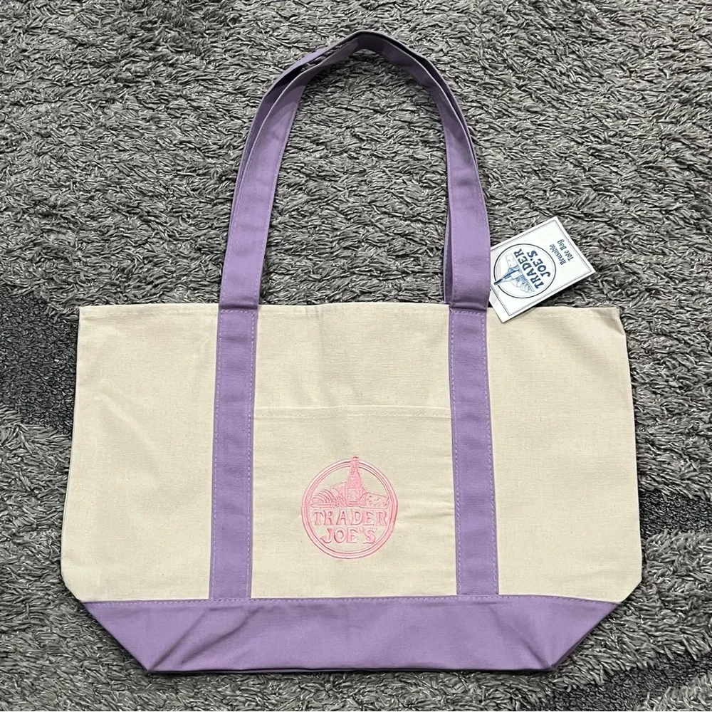Trader Joe's Large Lavender Canvas Tote - Picture 1 of 2